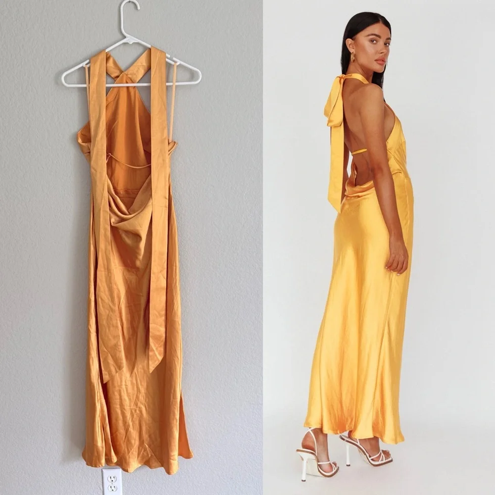 Selfie Leslie Italia Azure Crossover Halter neck Satin Maxi Dress Sun - Picture 3 of 7